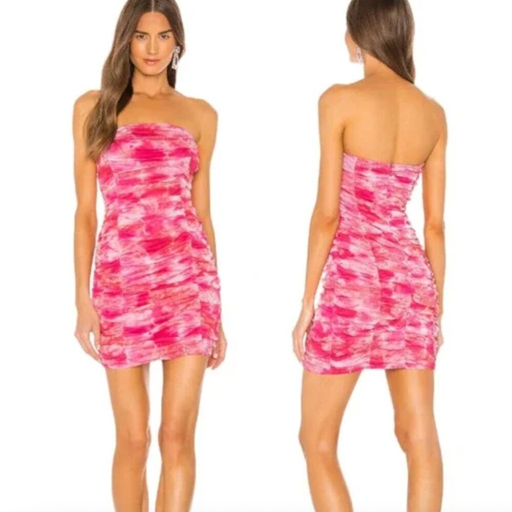 Superdown x Draya Michele Ivanna Ruched Strapless Mini Dress Pink Tie Dye SMALL